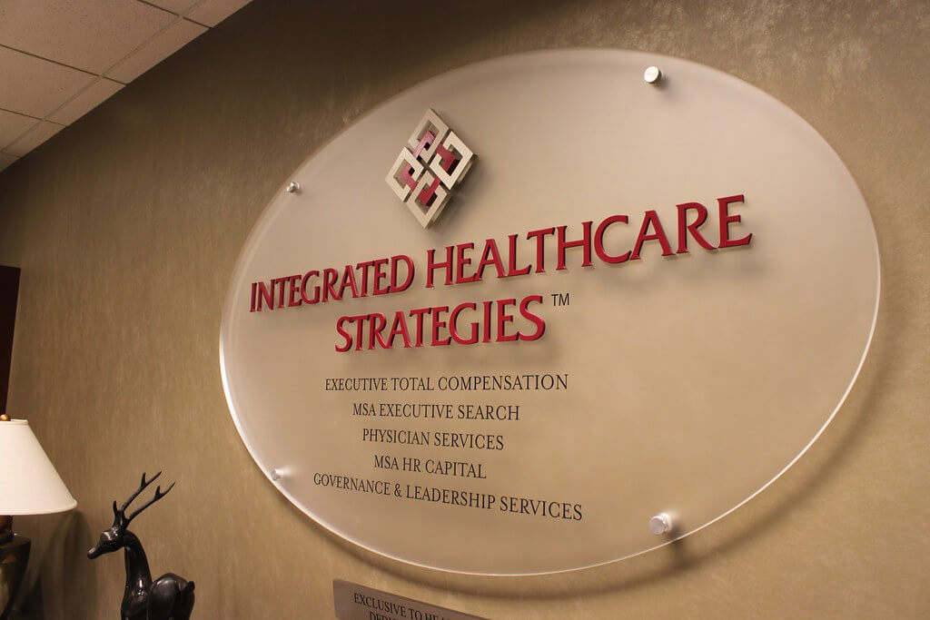 Acrylic lobby sign for Integrated Healthcare Strategies