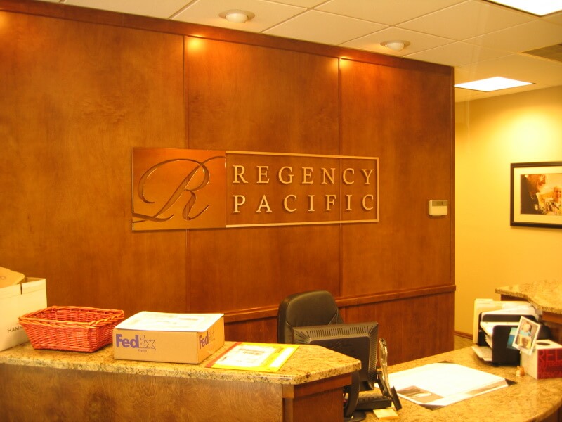 Brass lobby sign for Regency Pacific