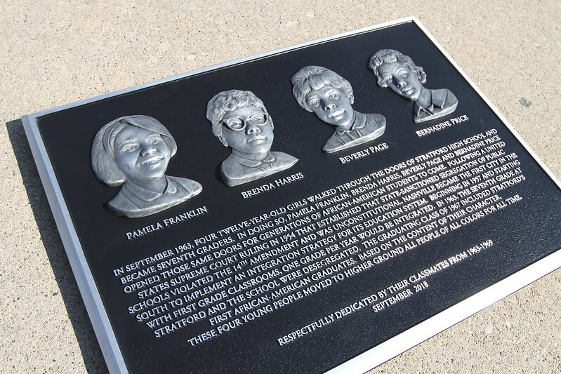 Memorial plaque honoring four girls who helped desegregate a school in Nashville 