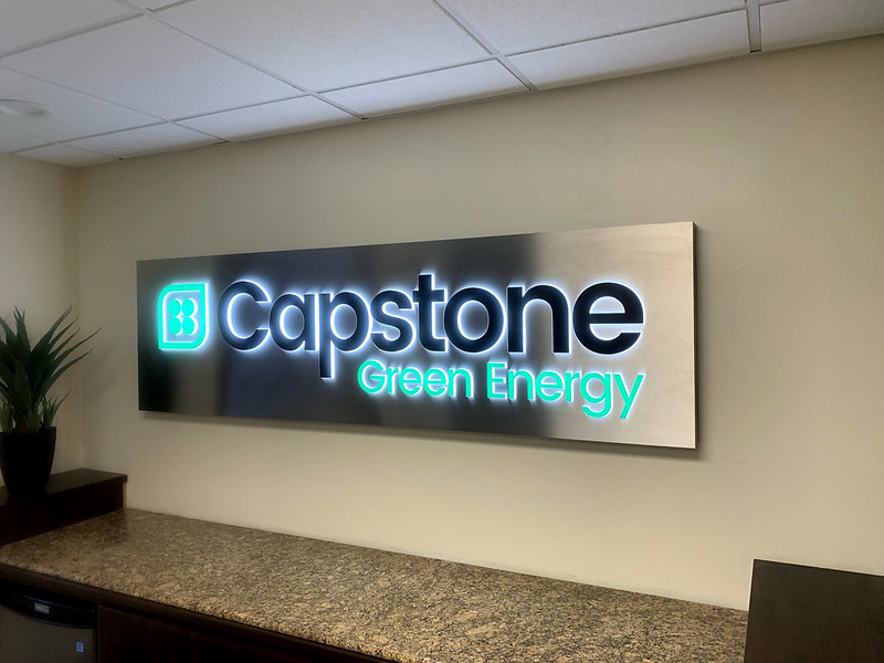 Backlit signage used in a tech industry